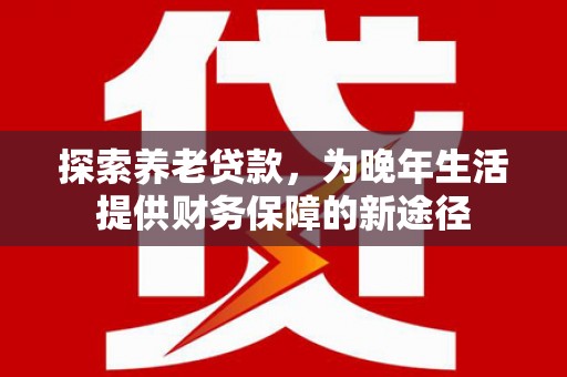 浔阳探索养老贷款，为晚年生活提供财务保障的新途径
